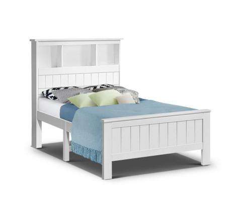 Storage Wooden Timber Bed Frame - White Artiss