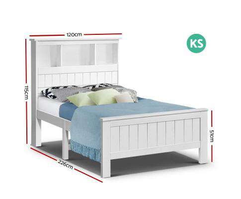 Storage Wooden Timber Bed Frame - White Artiss