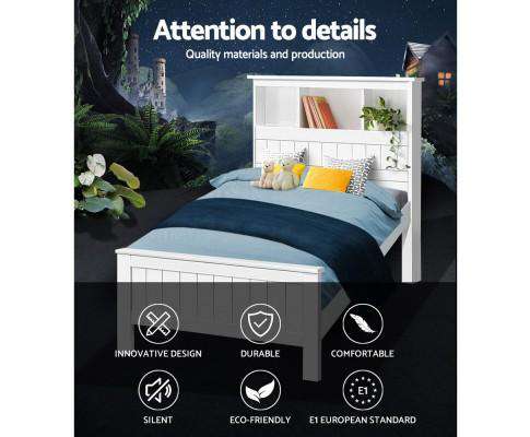 Storage Wooden Timber Bed Frame - White Artiss