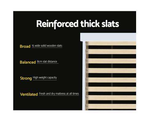 Storage Wooden Timber Bed Frame - White Artiss