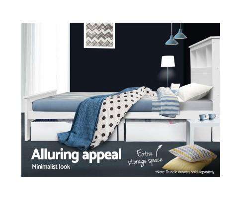Storage Wooden Timber Bed Frame - White Artiss