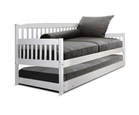 Wooden Trundle Bed Frame - White Artiss