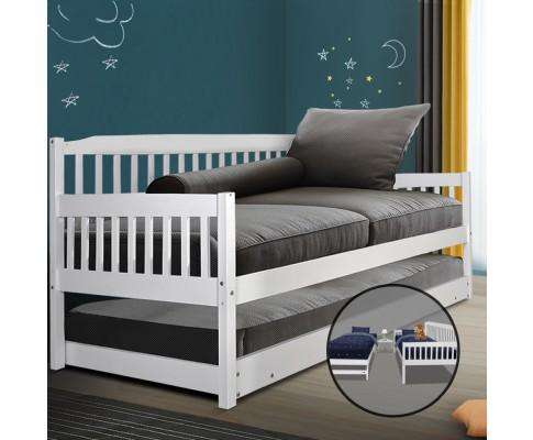 Wooden Trundle Bed Frame - White Artiss
