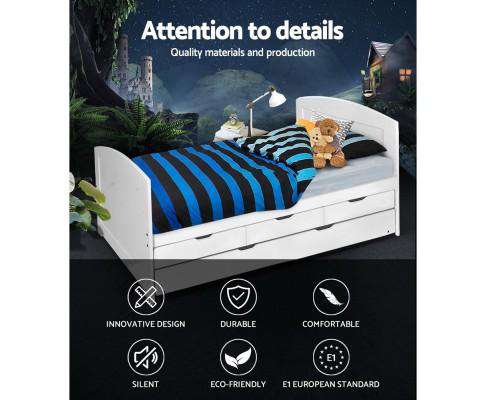 Wooden Trundle Bed Frame - White Artiss