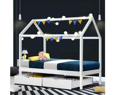 Wooden White BALI Kids Bedframe Artiss