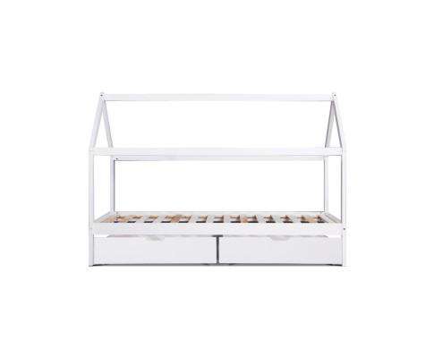 Wooden Bed Frame Single Size Mattress Base Timber Platform Storage Drawers Pine Wood White Artiss