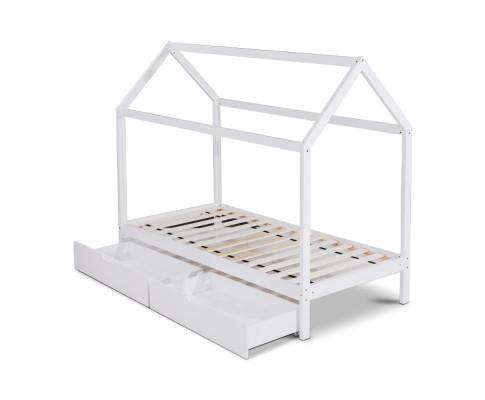 Wooden Bed Frame Single Size Mattress Base Timber Platform Storage Drawers Pine Wood White Artiss