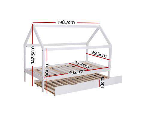 Wooden Bed Frame Single Size Trundle Mattress Base Timber Platform Pine Wood White Artiss
