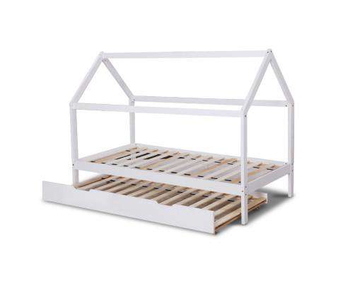 Wooden Bed Frame Single Size Trundle Mattress Base Timber Platform Pine Wood White Artiss