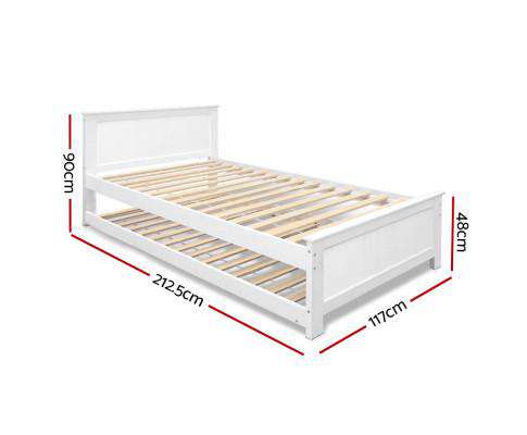 Bed Frame KING SINGLE Wooden Timber Trundle Daybed Size Base ELVIS Artiss