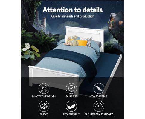 Bed Frame KING SINGLE Wooden Timber Trundle Daybed Size Base ELVIS Artiss