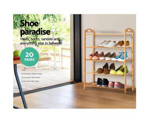 5-Tier Bamboo Shoe Rack Organiser Storage Shelf Stand Shelves Artiss