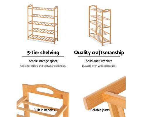5-Tier Bamboo Shoe Rack Organiser Storage Shelf Stand Shelves Artiss