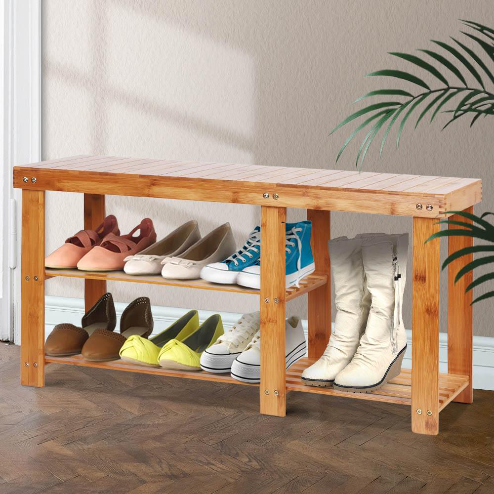 Bamboo Shoe Rack Bench Artiss
