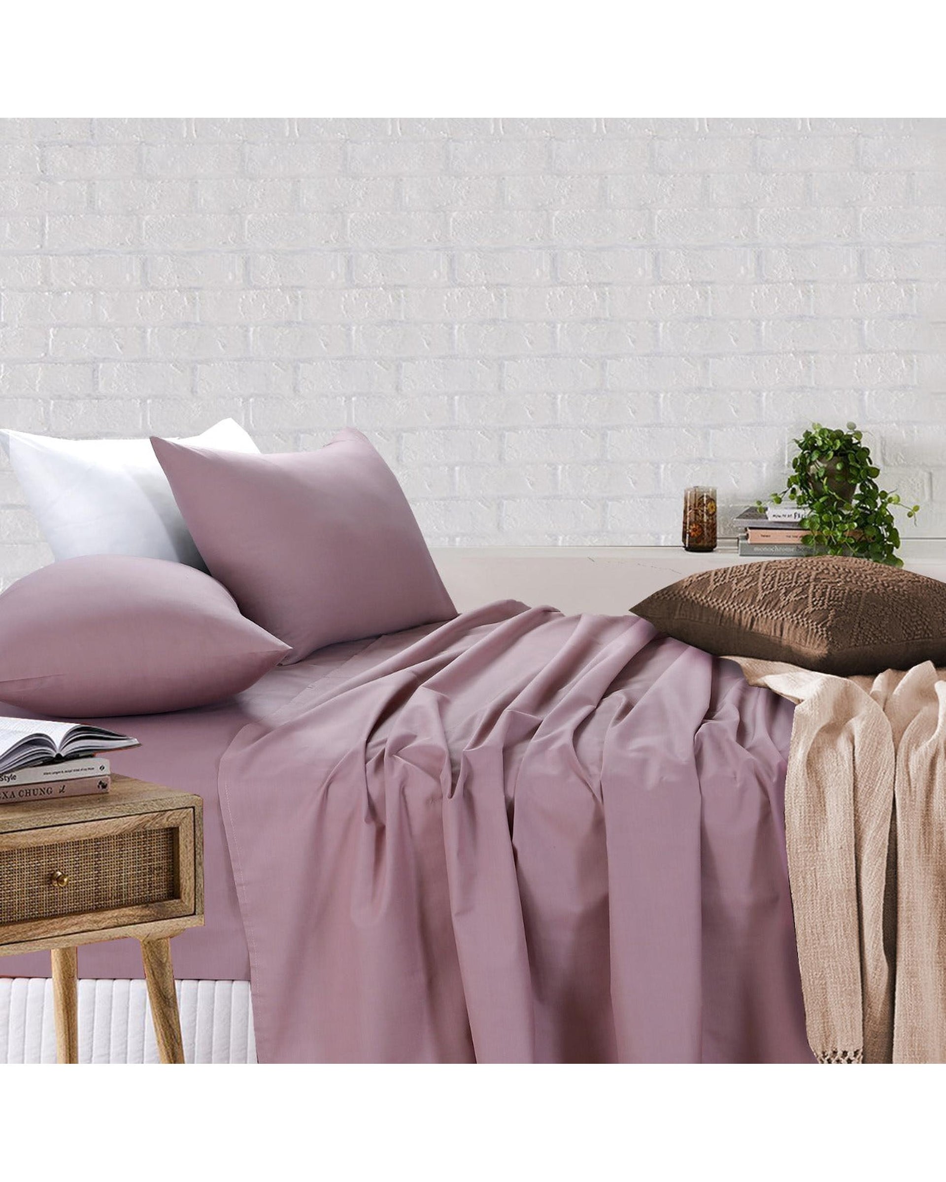 Amsons Sheet Set - Fitted & Flat Sheet With Pillowcases - Dusky Pink Amsons