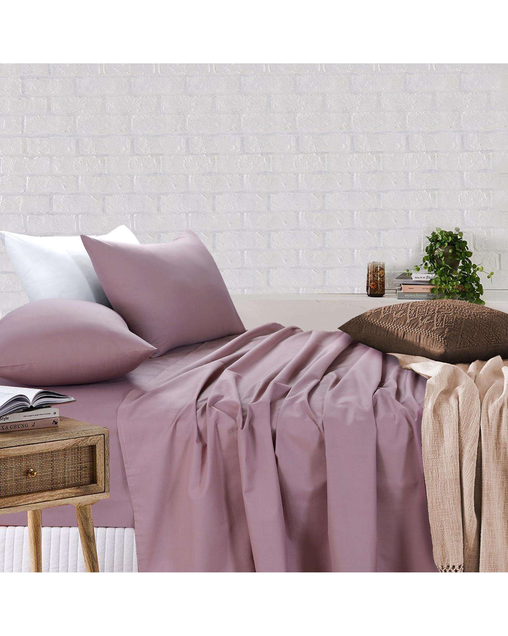 Amsons Sheet Set - Fitted & Flat Sheet With Pillowcases - Dusky Pink Amsons