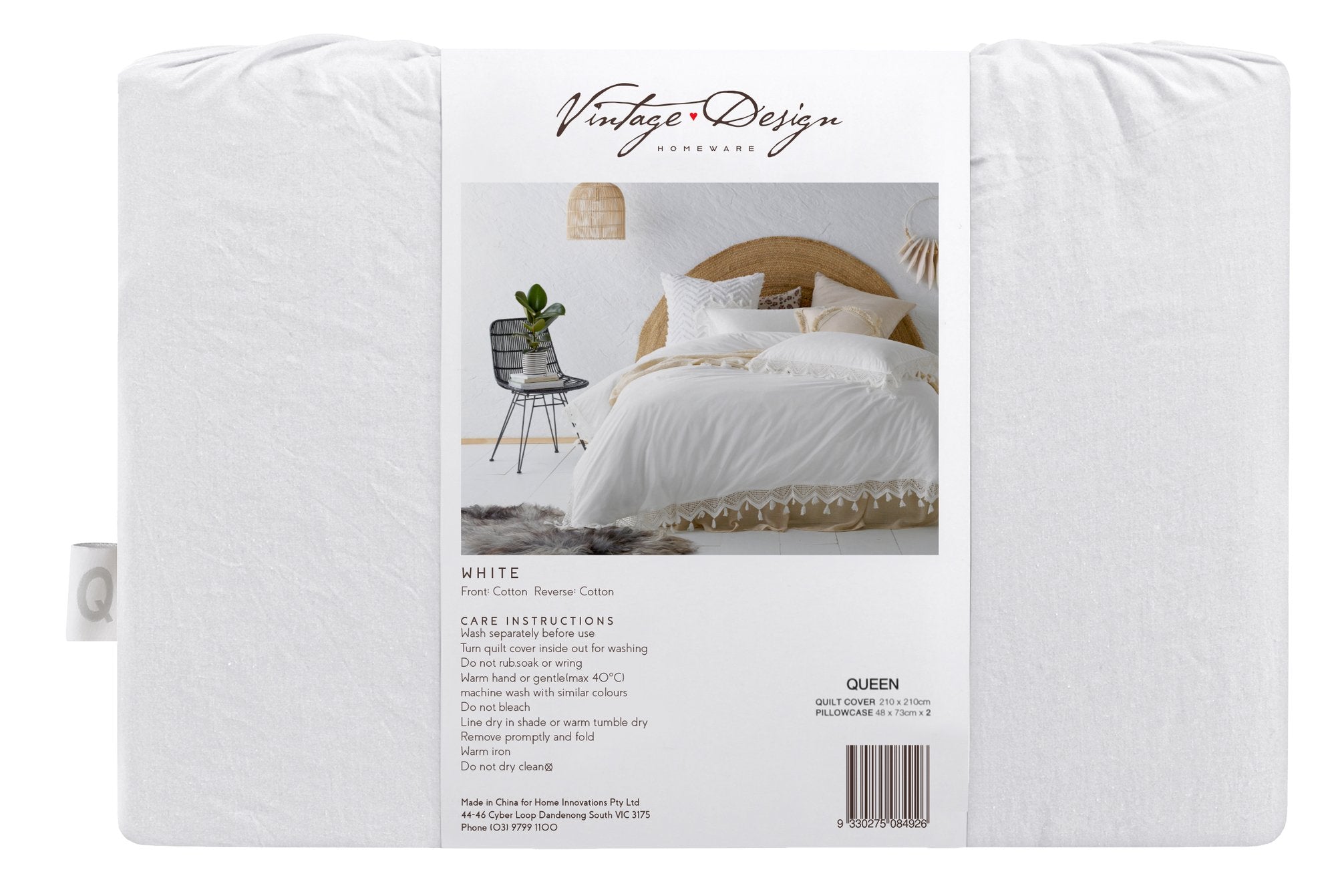 Vintage Design White Gypsy 180TC Cotton Quilt Cover Set Vintage Design