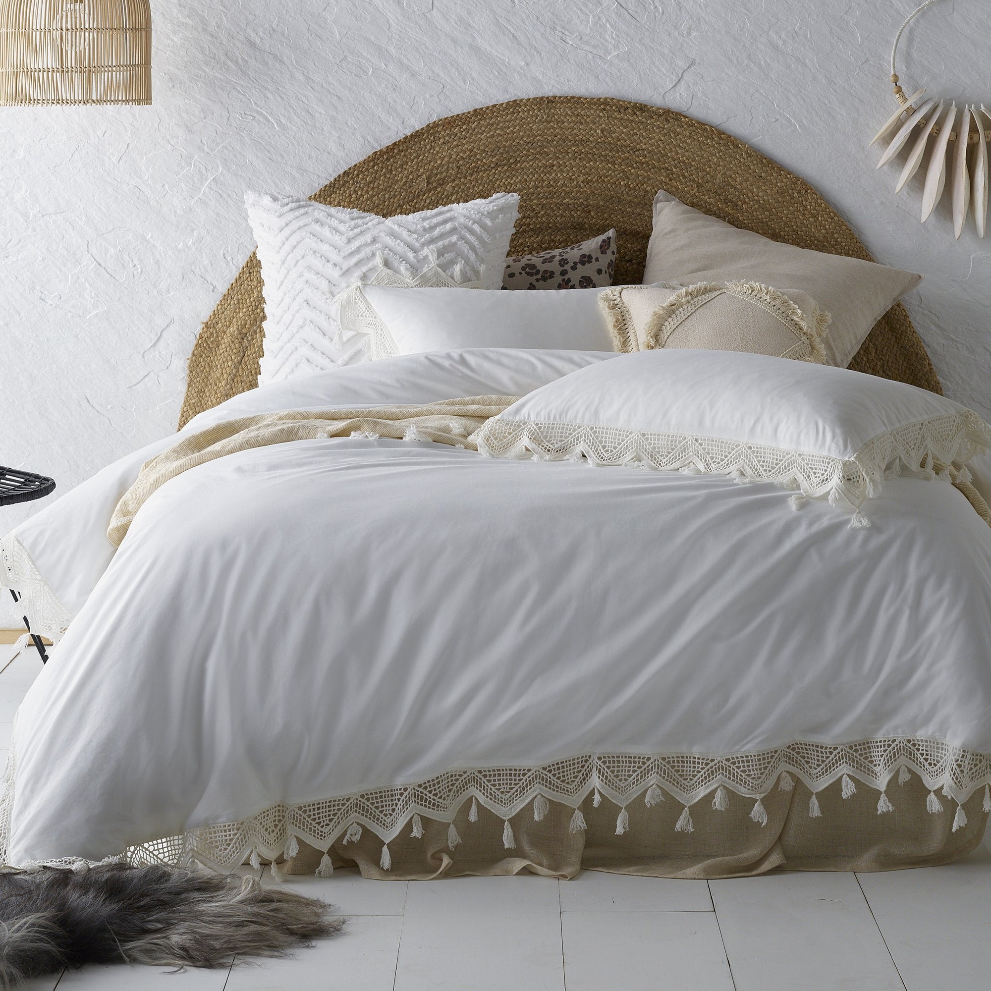 Vintage Design White Gypsy 180TC Cotton Quilt Cover Set Vintage Design