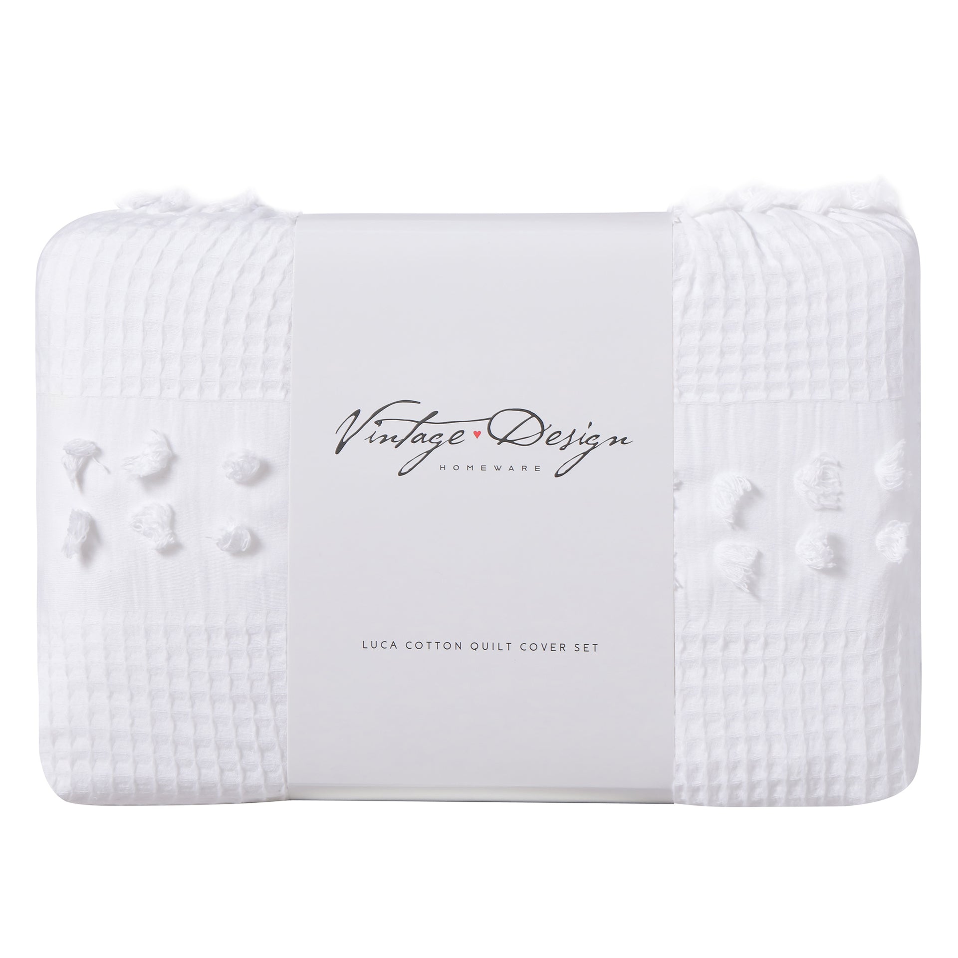 Vintage Design Luca White Cotton Quilt Cover Set Vintage Design