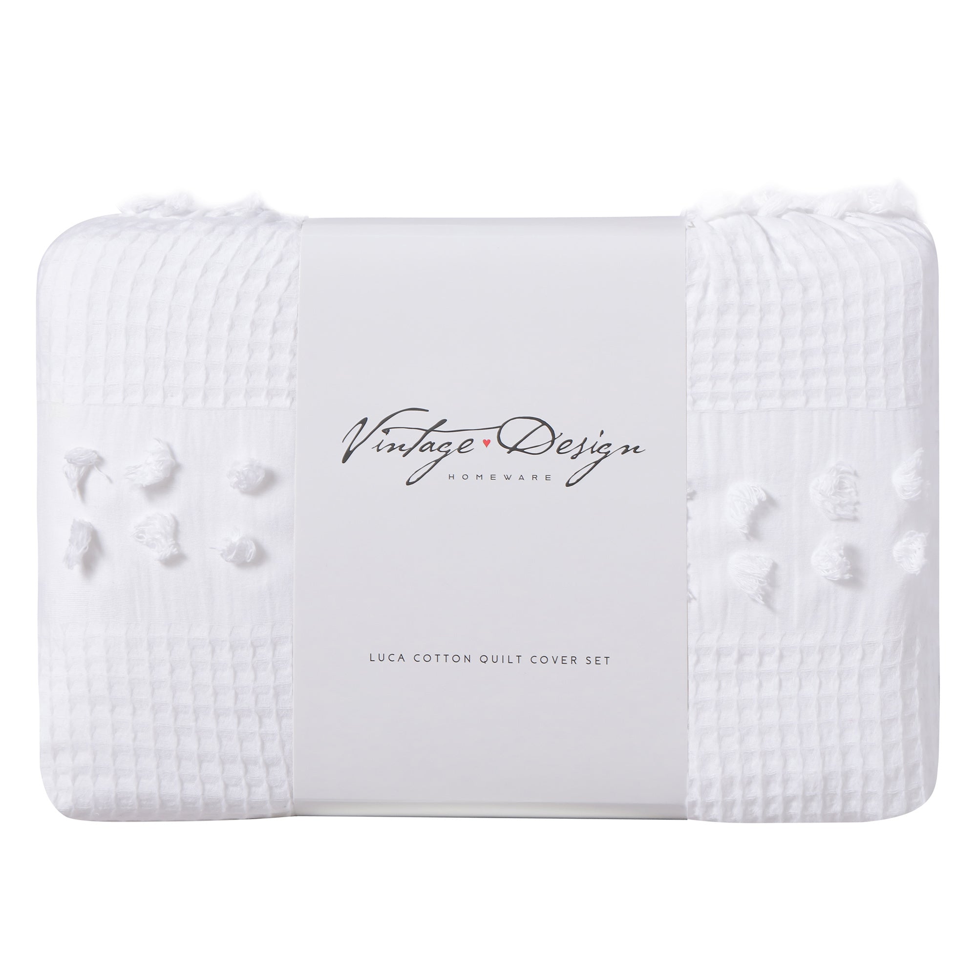 Vintage Design Luca White Cotton Quilt Cover Set Vintage Design