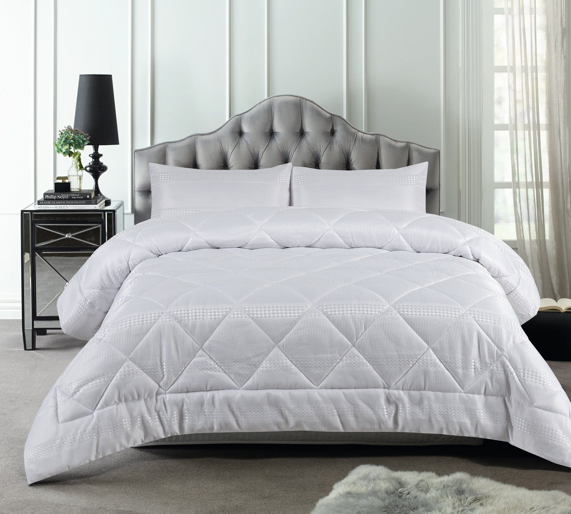 Accessorize White Waffle Stripe 3 Piece Jacquard Comforter Set Accessorize