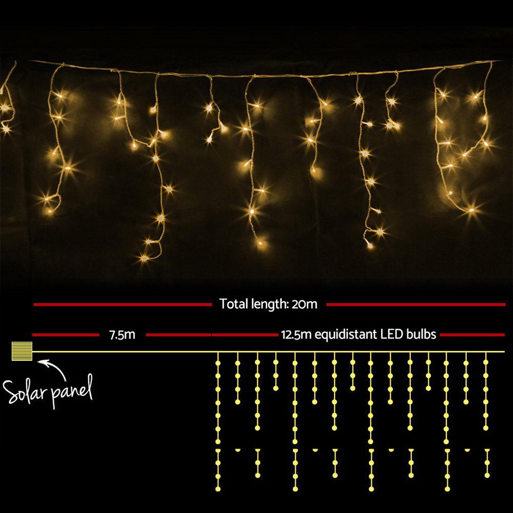 500 LED Solar Powered Christmas Icicle Lights 20M Outdoor Fairy String Party Warm White Big Bedding Australia