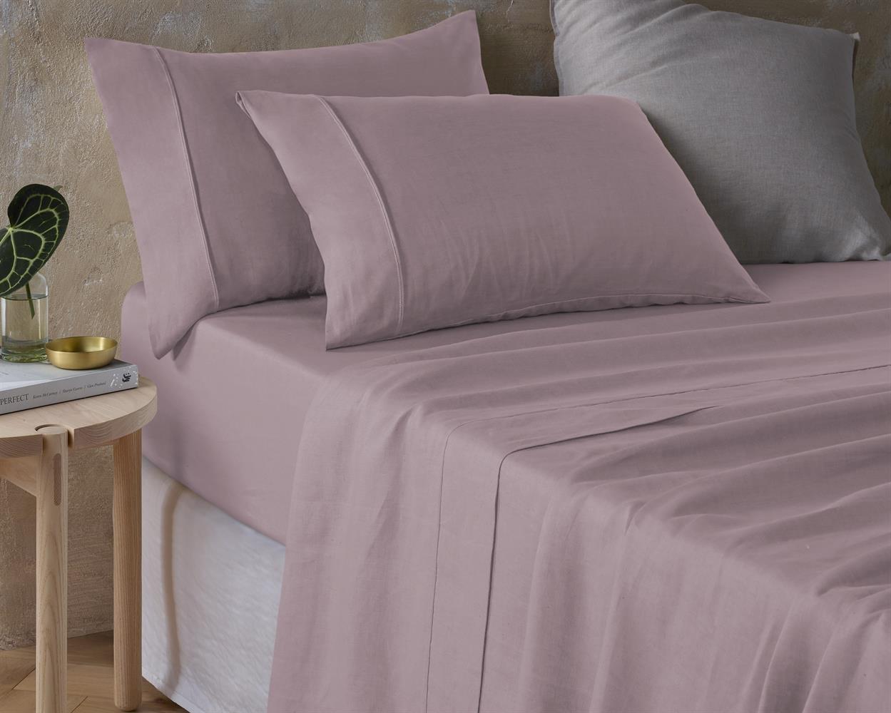 Vintage Design Pale Mauve Hemp Sheet Set - Queen Bed Vintage Design