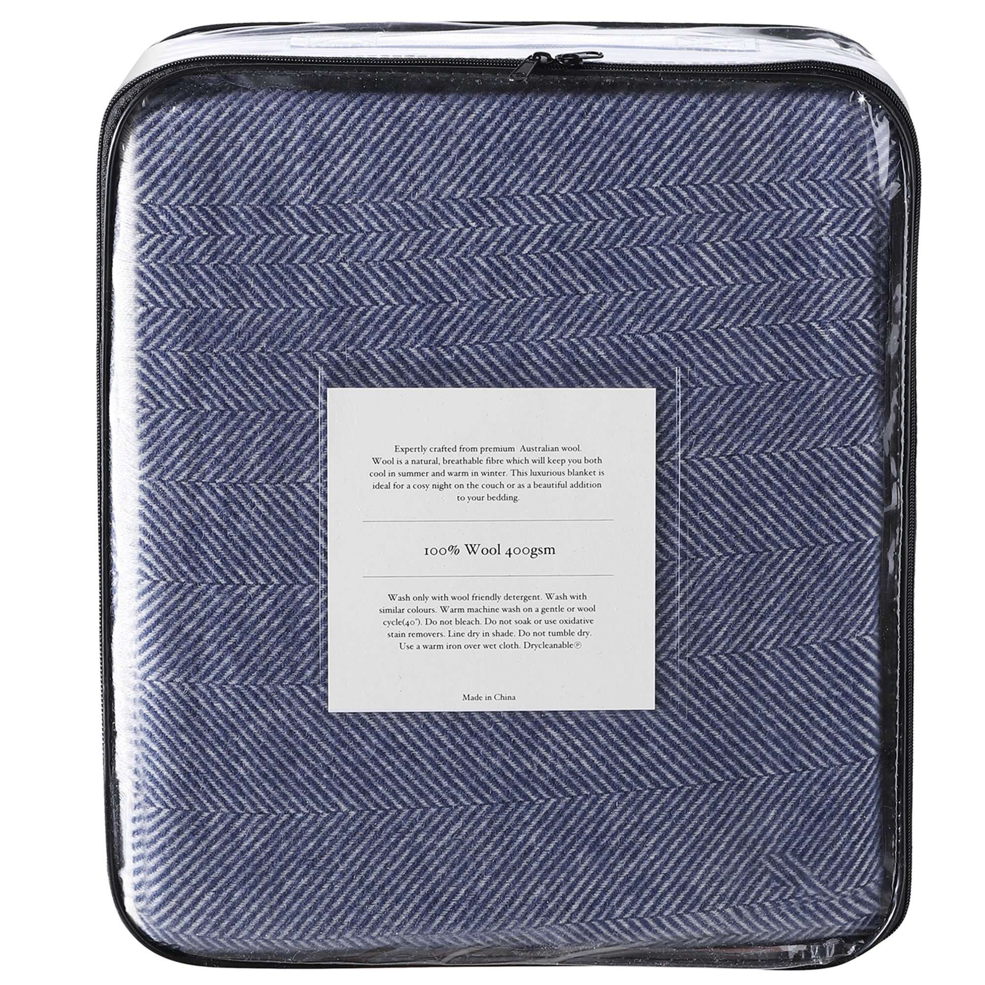Accessorize Blanket Accessorize Blue Herringbone Wool Blanket