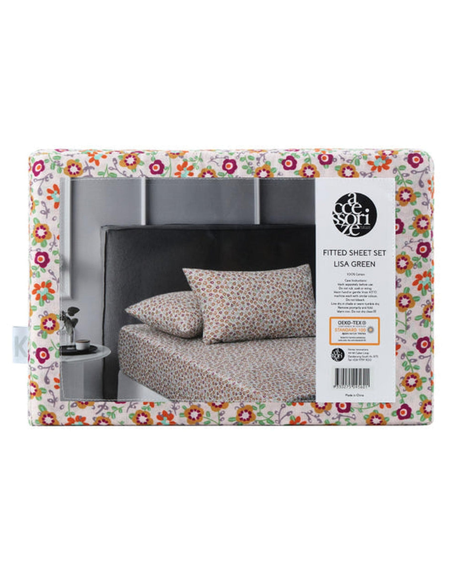Accessorize Bed Sheets Accessorize Lisa Washed Cotton Fitted Combo Set Green