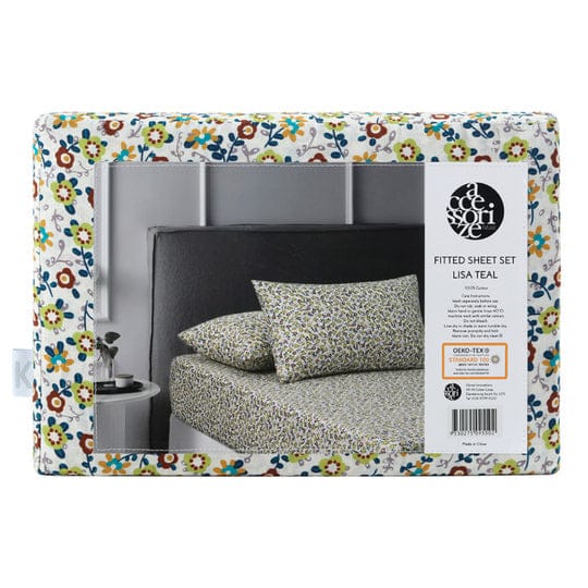 Accessorize Bed Sheets Accessorize Lisa Washed Cotton Fitted Combo Set Teal