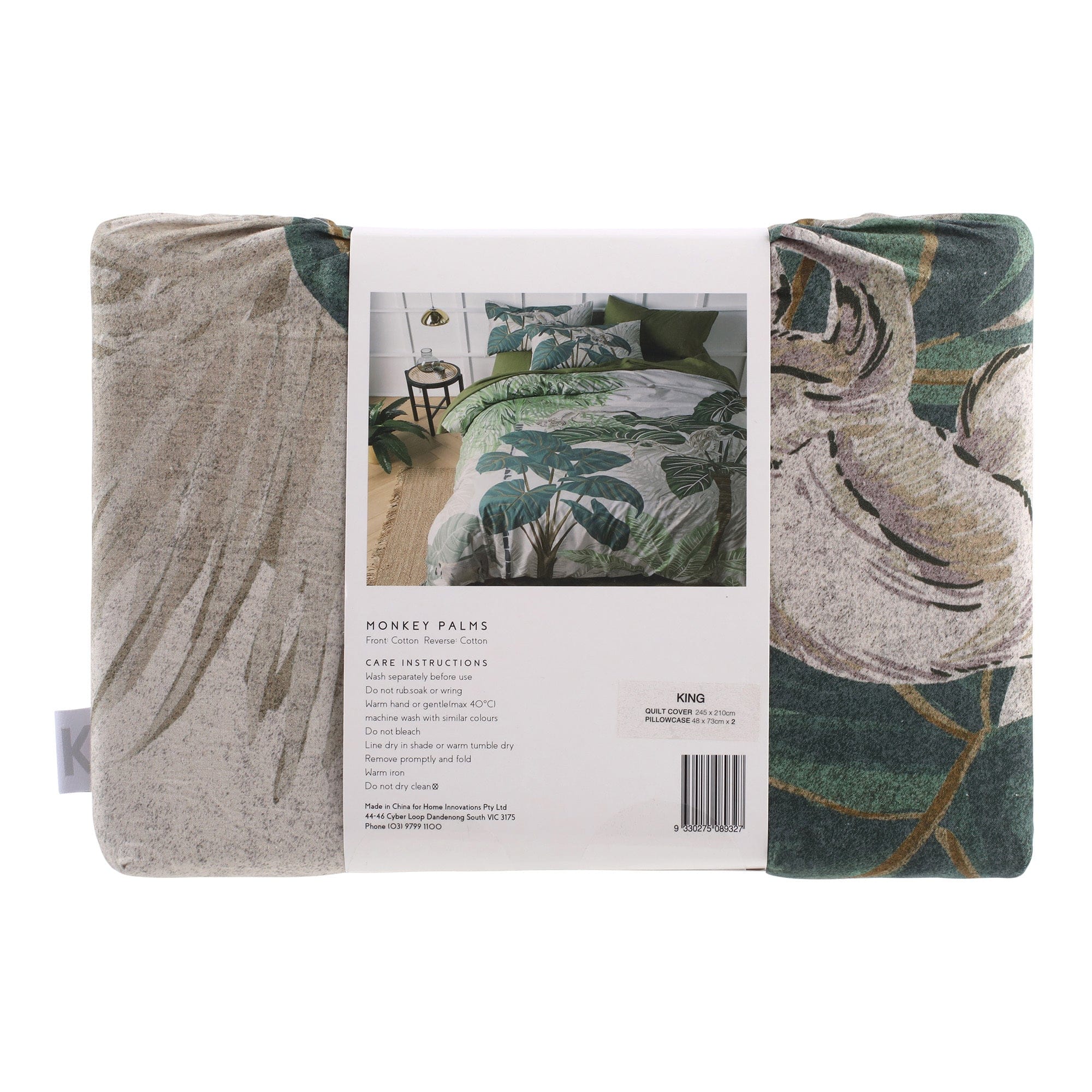 Accessorize Quilt Cover Accessorize Monkey Palms 180TC Cotton Digital Printed Quilt Cover Set
