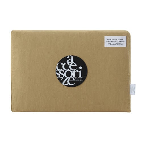 Accessorize Bed Sheets Accessorize Washed Cotton Fitted Sheet Set - PECAN