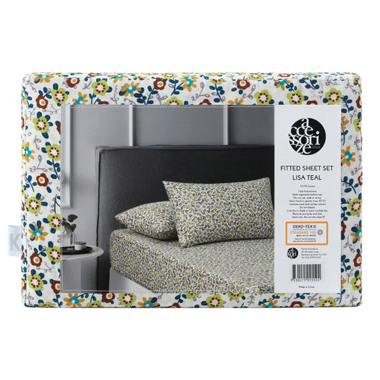 Accessorize Lisa Washed Cotton Fitted Combo Set Teal Accessorize