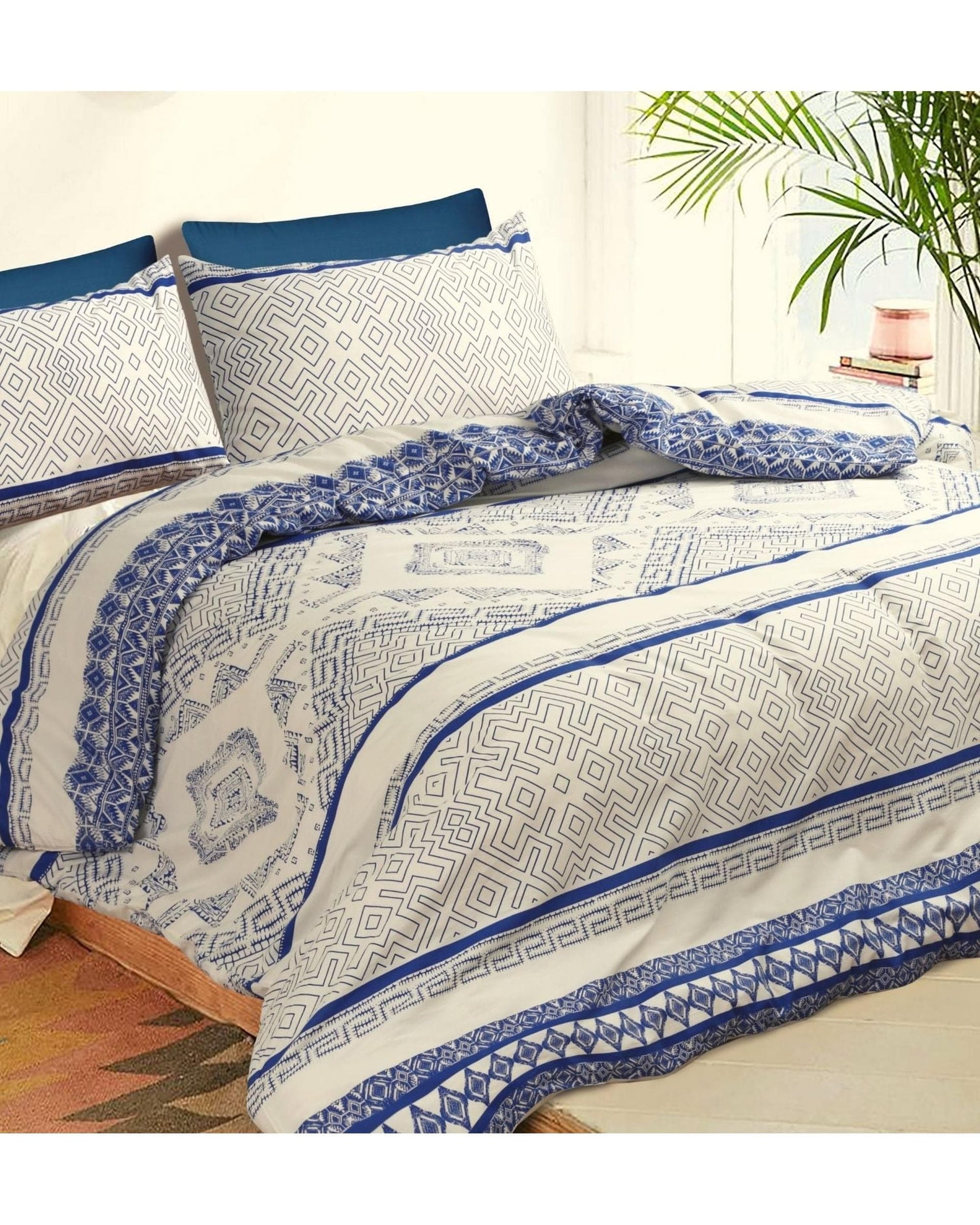 Amsons Quilt Cover Amsons 100% Cotton Quilt Cover Set - Hampton - Cream/Blue with extra pillowcase pair