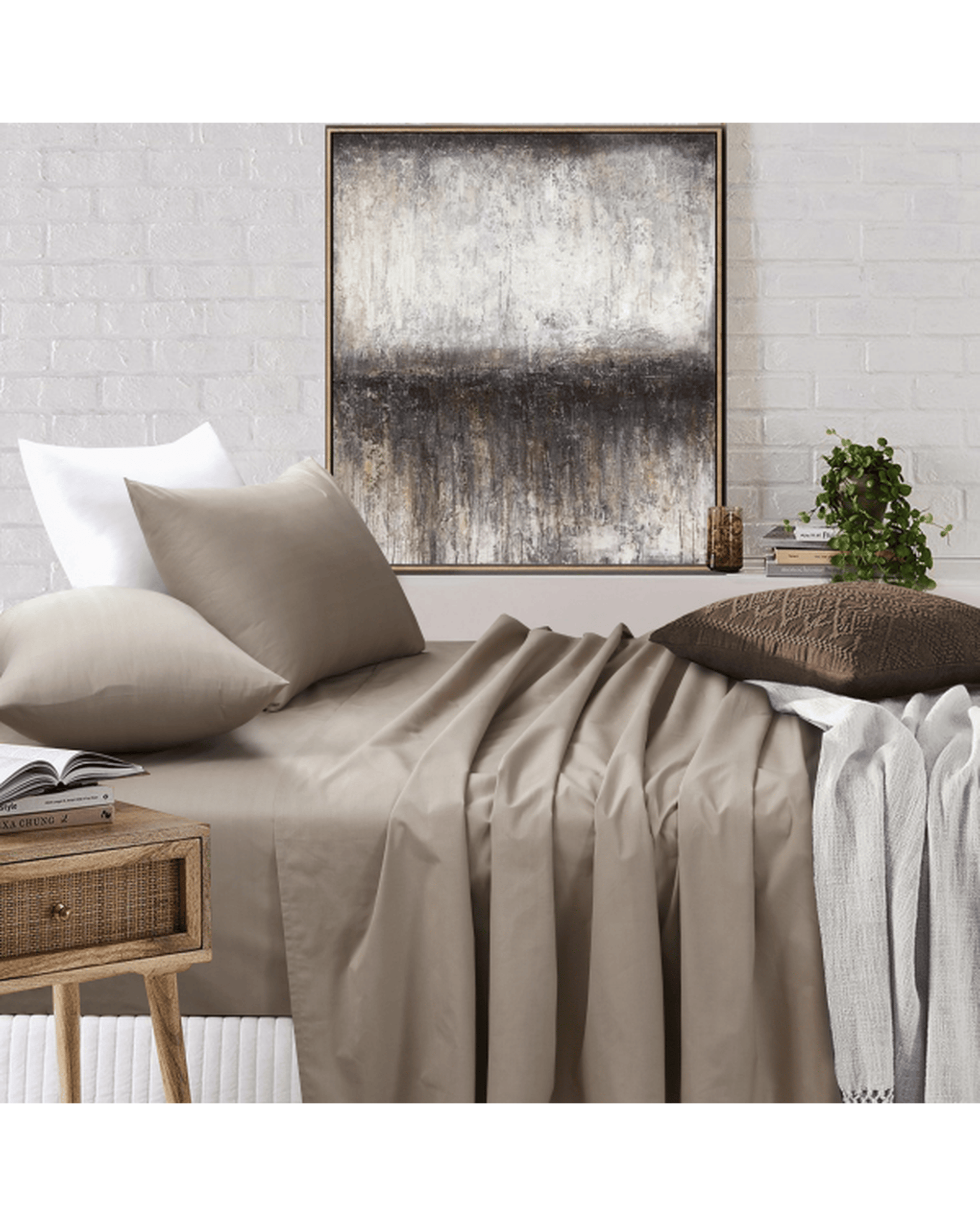 Amsons Bed Sheets Amsons Beige Bedsheets Set- Flat & Fitted Sheets With Pillowcases