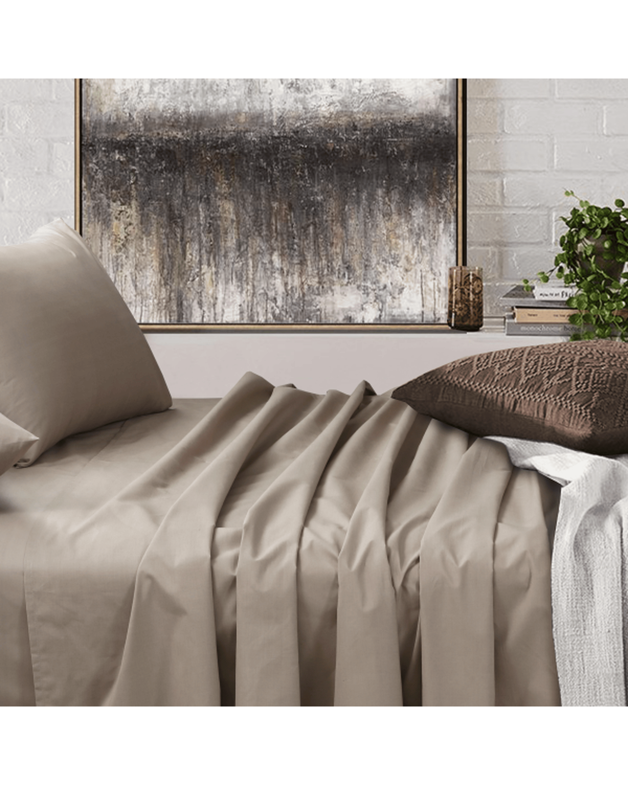 Amsons Bed Sheets Amsons Beige Bedsheets Set- Flat & Fitted Sheets With Pillowcases