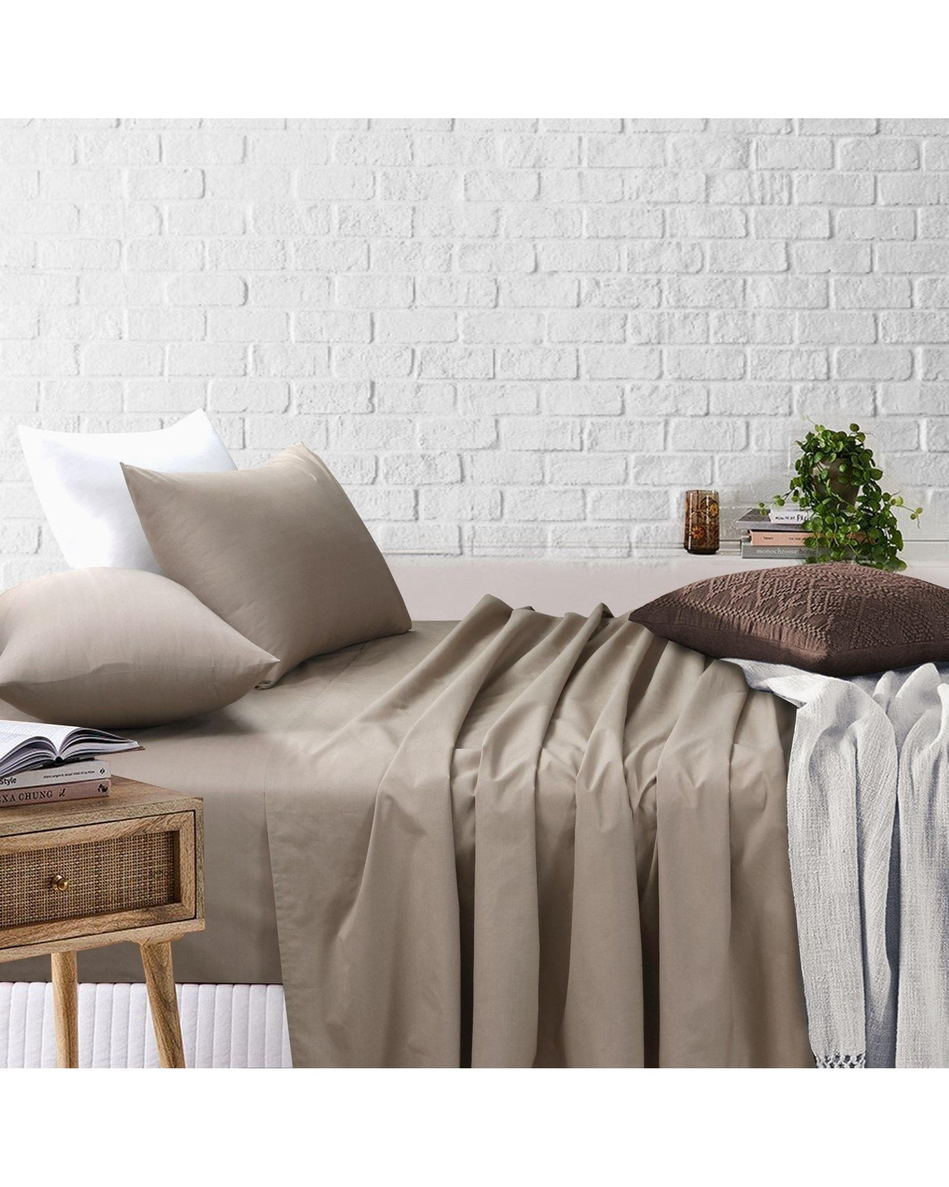 Amsons Bed Sheets Amsons Beige Bedsheets Set- Flat & Fitted Sheets With Pillowcases