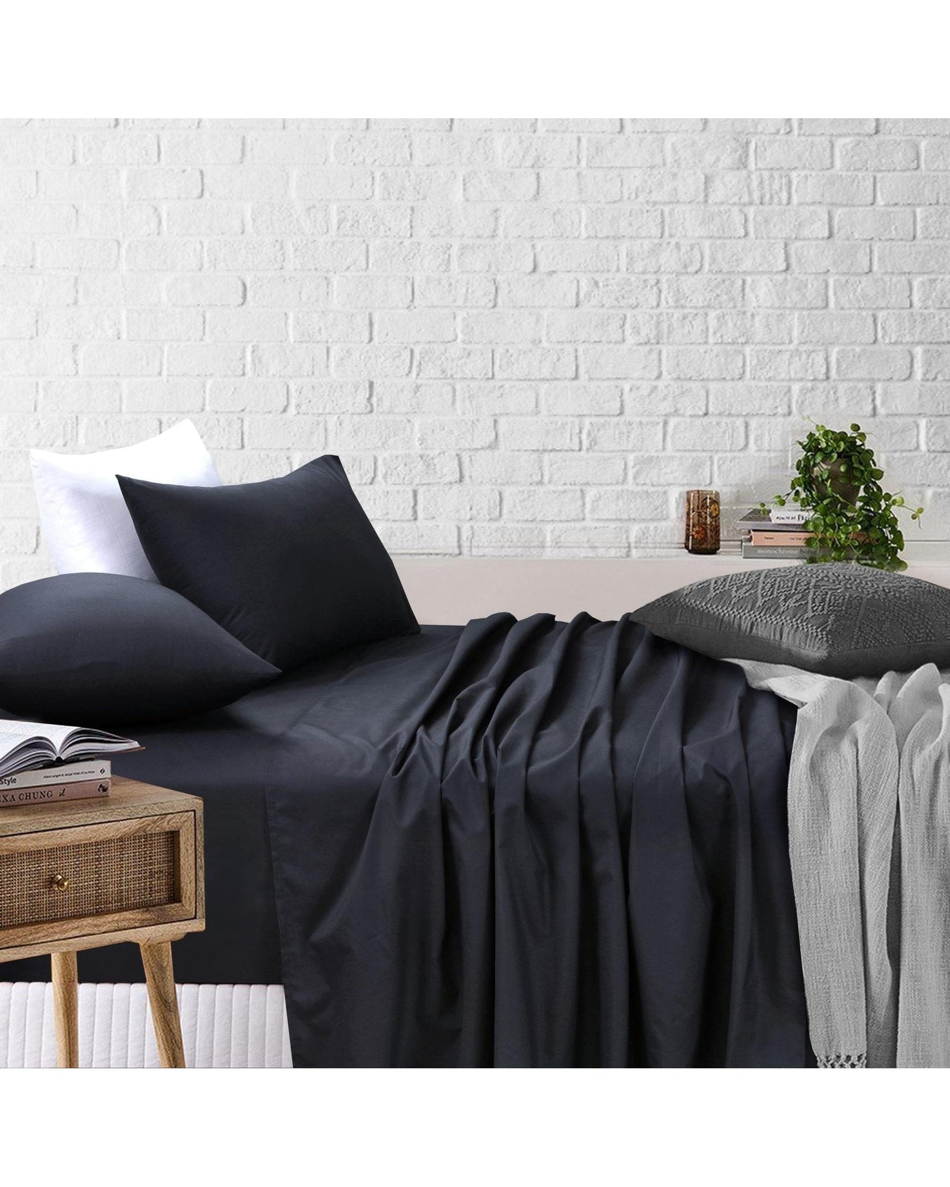 Amsons Bed Sheets Amsons Black Bedsheets Set- Flat & Fitted Sheets With Pillowcases
