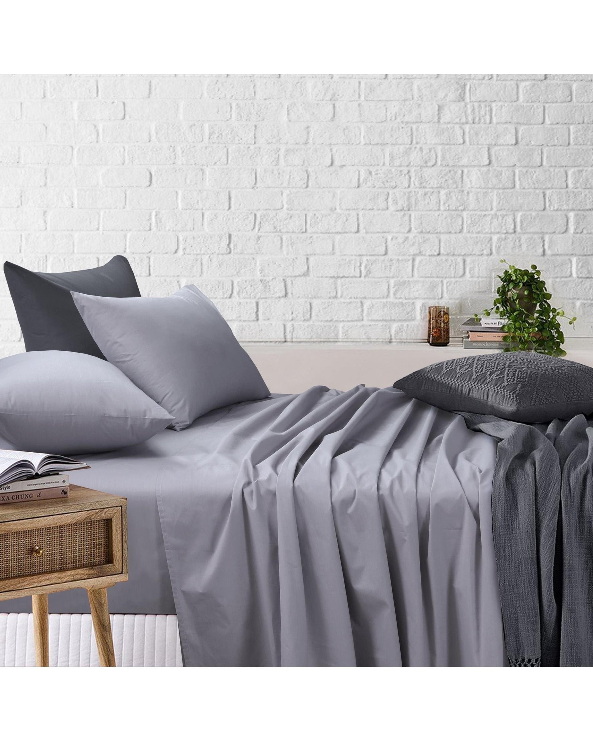 Amsons Bed Sheets Amsons Light Grey Bedsheets Set- Flat & Fitted Sheets With Pillowcases