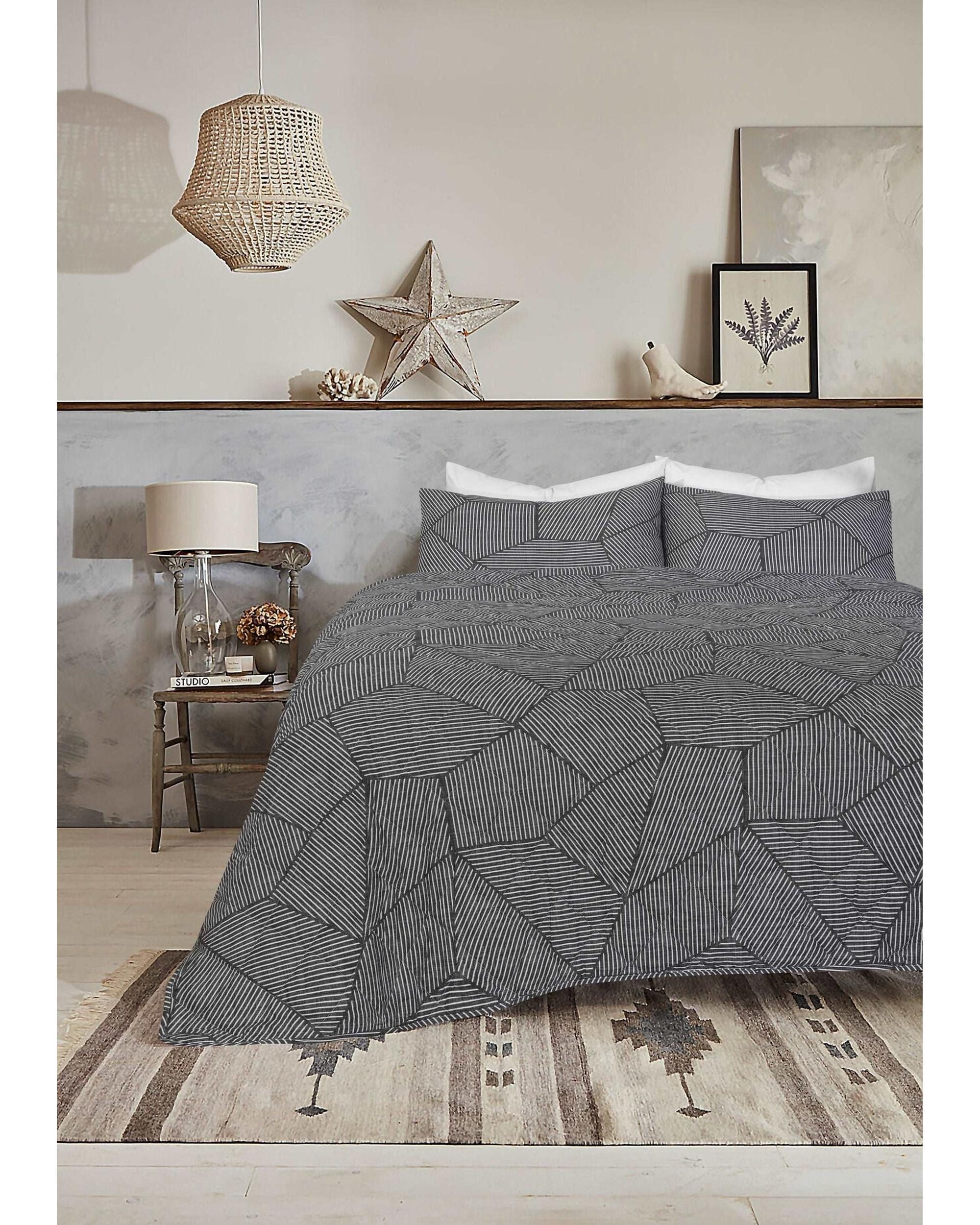 Amsons Comforter Amsons Pure Cotton Bedspread Set with extra Standard Pillowcases - Ariana Carbon
