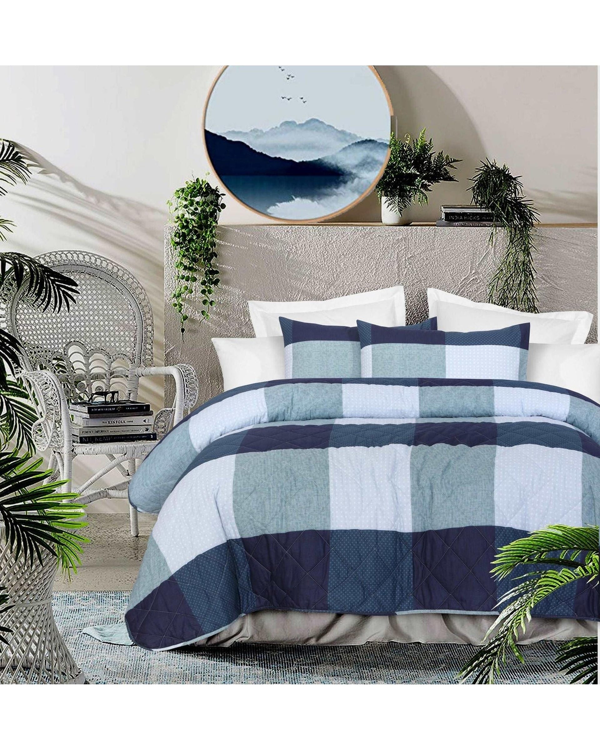 Amsons Comforter Amsons Pure Cotton Bedspread Set with extra Standard Pillowcases - Blue Box
