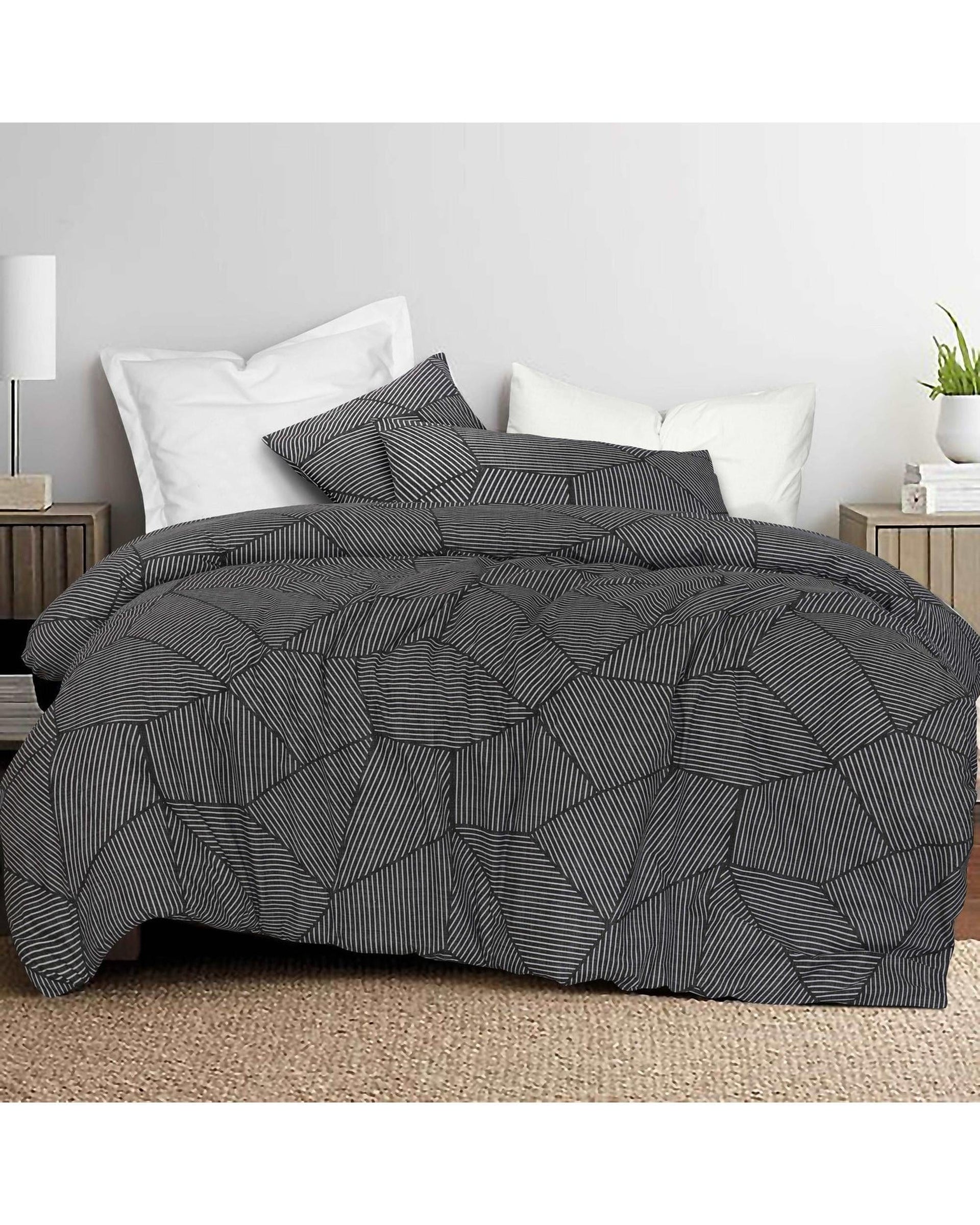 Amsons Quilt Cover Amsons Pure Cotton Quilt Cover Set With Extra Standard Pillowcases - Ariana Carbon