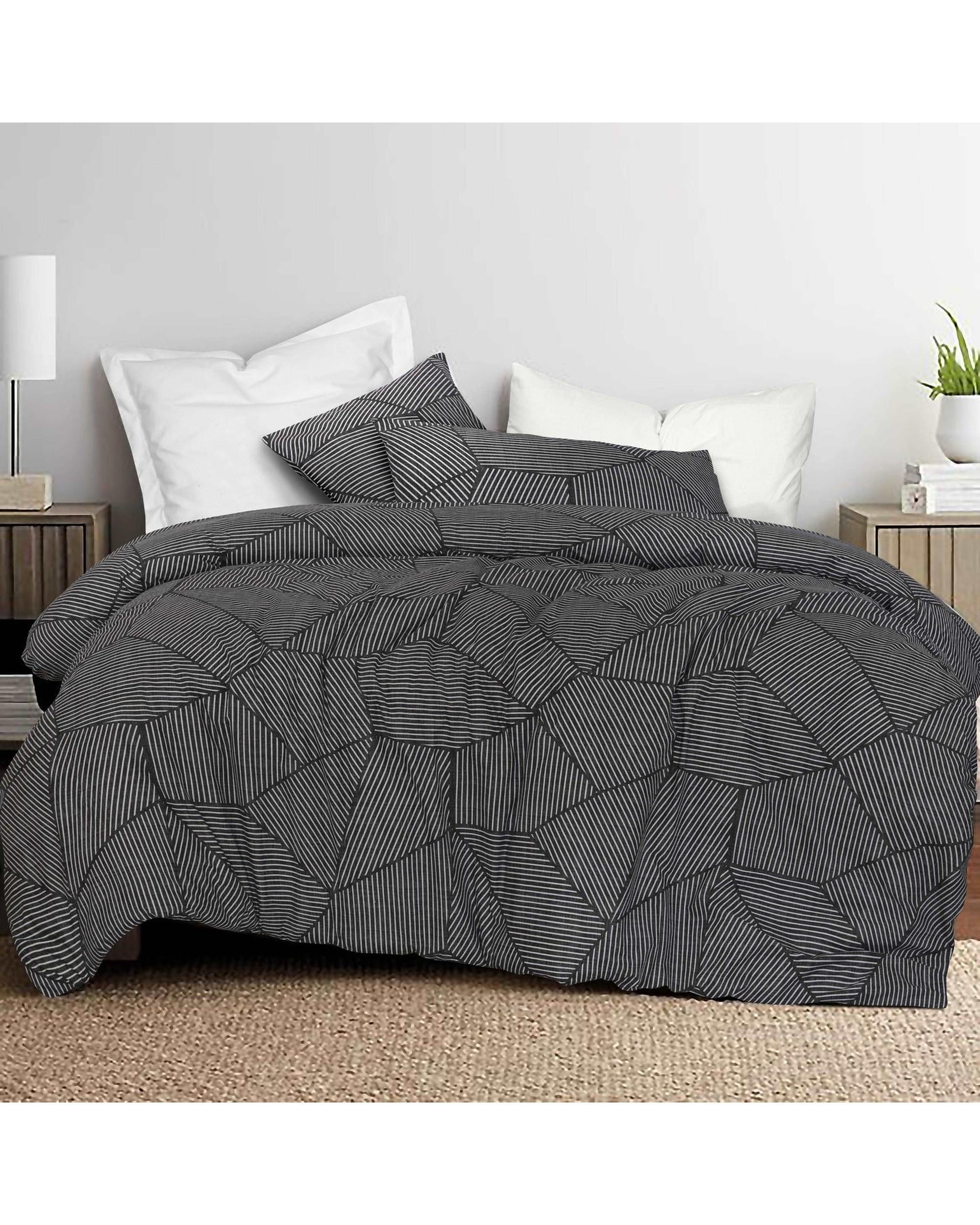 Amsons Quilt Cover Amsons Pure Cotton Quilt Cover Set With Extra Standard Pillowcases - Ariana Carbon