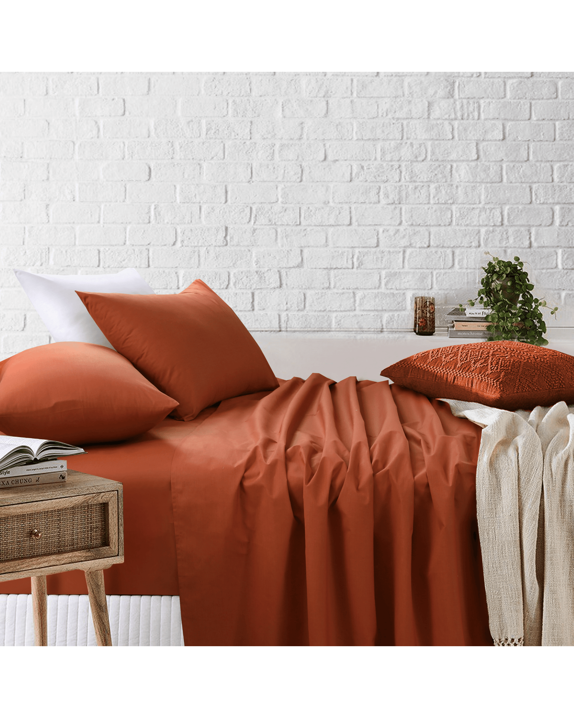 Amsons Bed Sheets Amsons Royale Cotton Sheet Set - Fitted Flat Sheet With Pillowcases - Rust