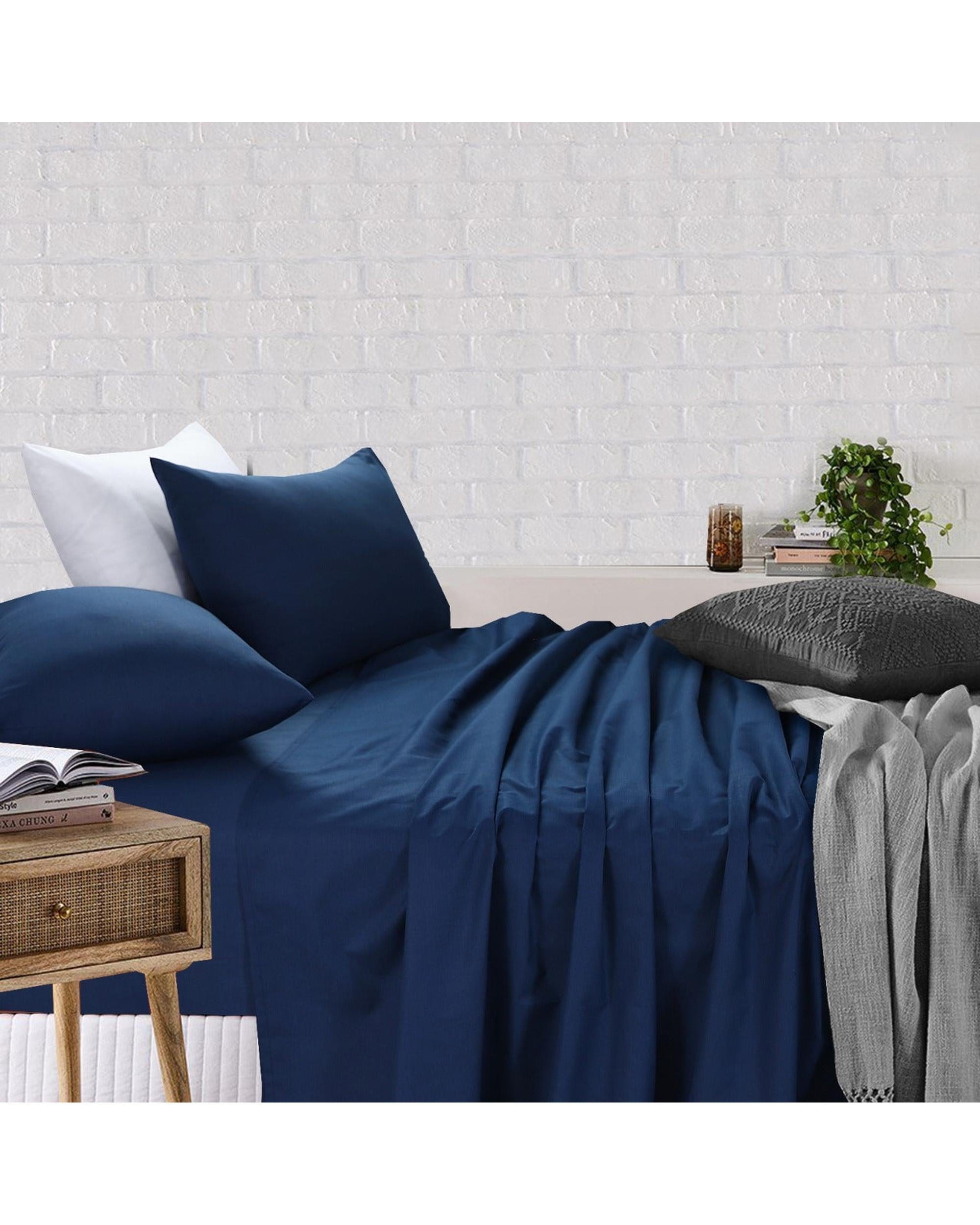 Amsons Bed Sheets Amsons Sheet Set - Fitted & Flat Sheet With Pillowcases - Deep Blue