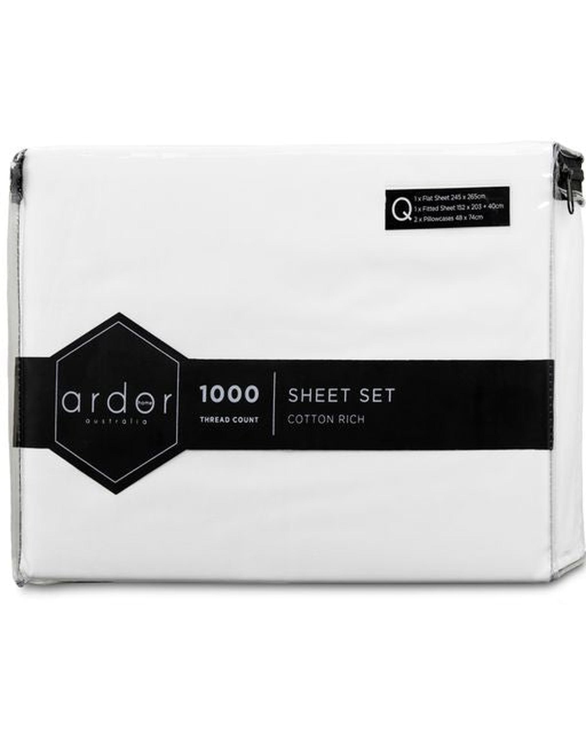 Ardor Bedding Bed Sheets Ardor 1000TC Cotton Rich Sheet Set - 6 Colours