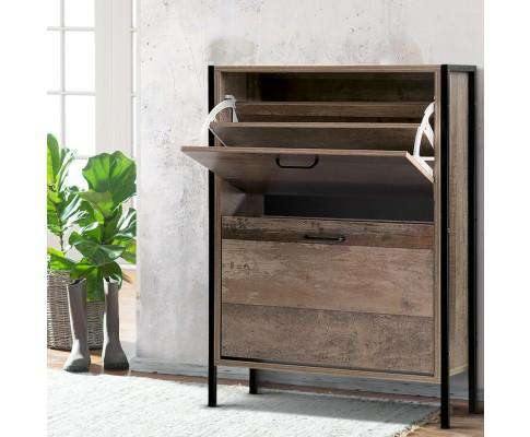 Artiss Shoe Rack 12 Pair Wooden Vintage Shoe Rack Storage Cabinet - Wood