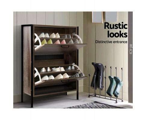 Artiss Shoe Rack 12 Pair Wooden Vintage Shoe Rack Storage Cabinet - Wood