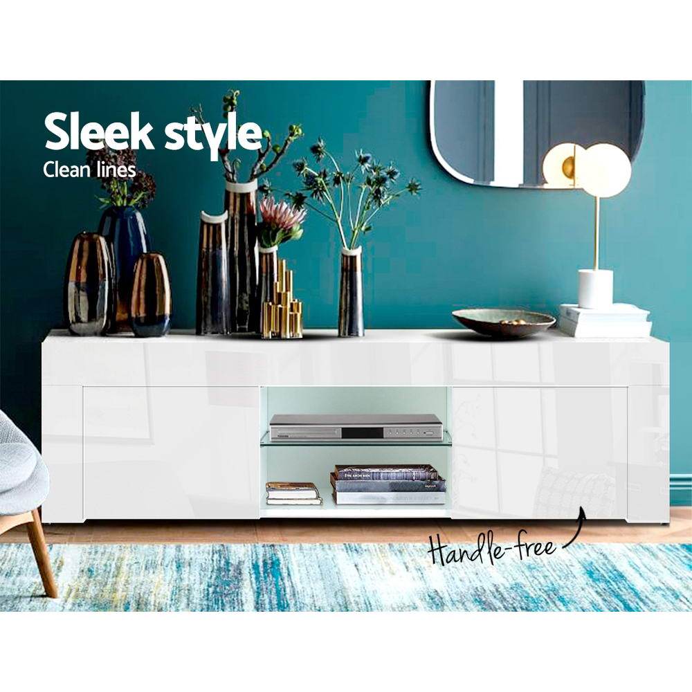 Artiss TV Unit 130cm High Gloss TV Stand Entertainment Unit Storage Cabinet Tempered Glass Shelf White