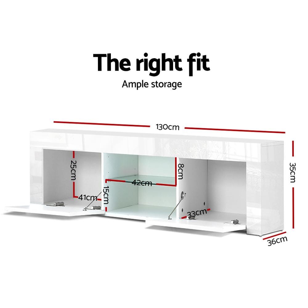 Artiss TV Unit 130cm High Gloss TV Stand Entertainment Unit Storage Cabinet Tempered Glass Shelf White